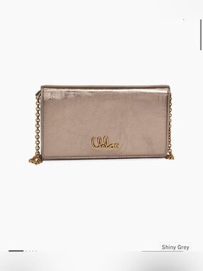 Chloé Shiny Grey Metallic Chain Leather Crossbody